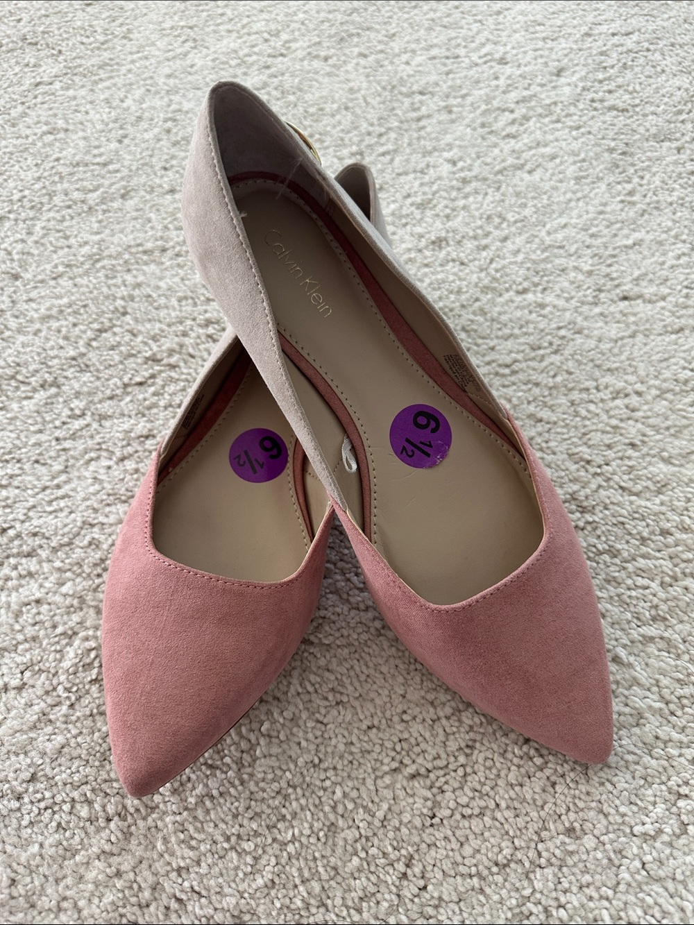 Calvin Klein Women's Blush Pink Suede Pointed Toe Flats 6.5